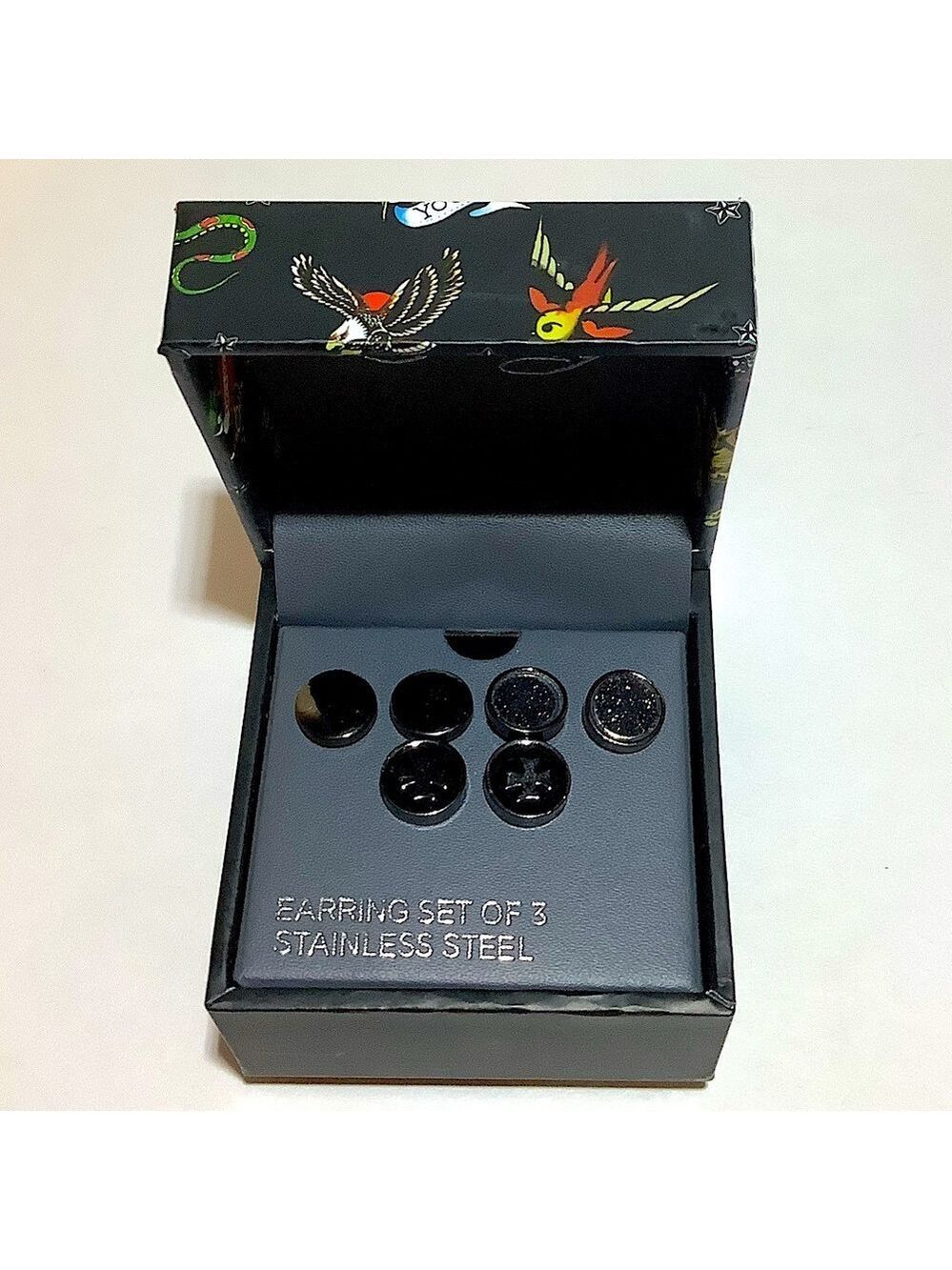 Ed Hardy Men’s Stud Earrings Set Of 3 New In Box
